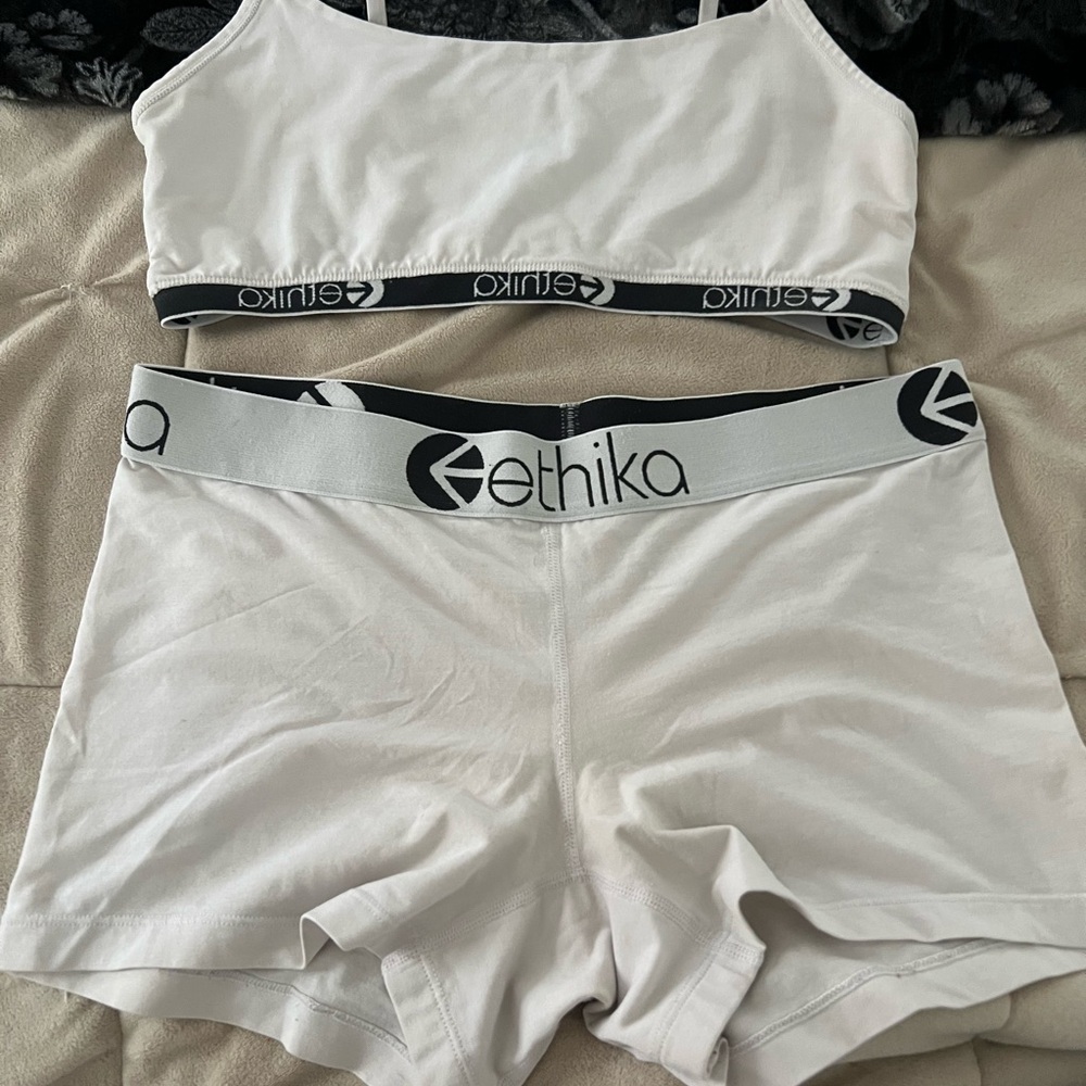 ethika White Bralette and Boxer Shorts Set with Black Logo Waistband